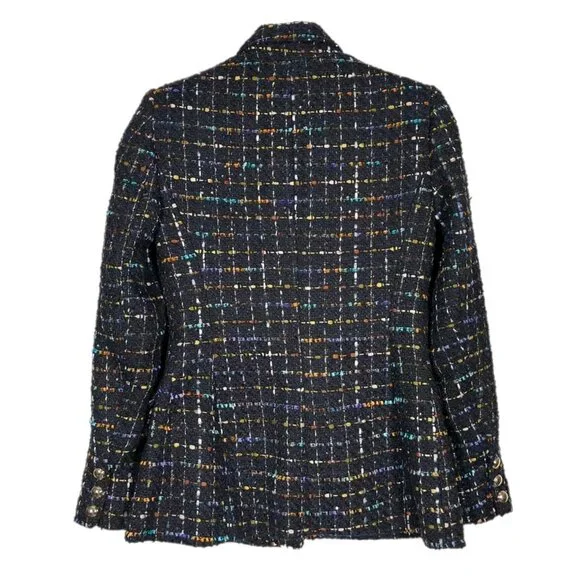ZARA Double Breasted Textured Tweed Black Multicolor Blazer Size XS